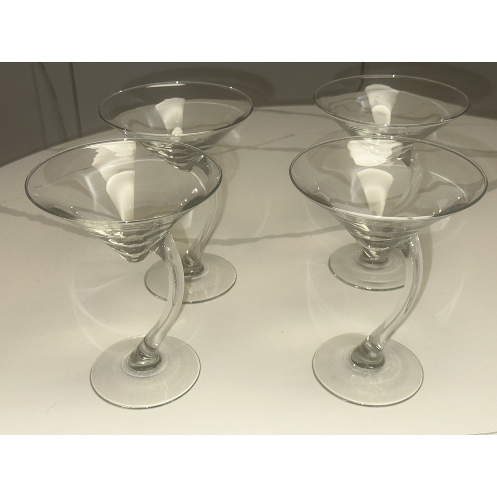 Libbey Swerve Bravura Martini Cocktail Glasses Set of 4 Curved Stem 6.75oz Clear